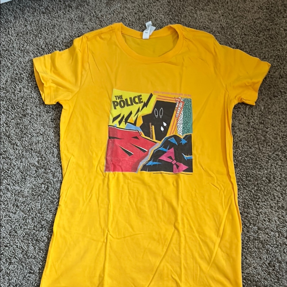 Police Graphic Tee in Mustard with Multicolor Design